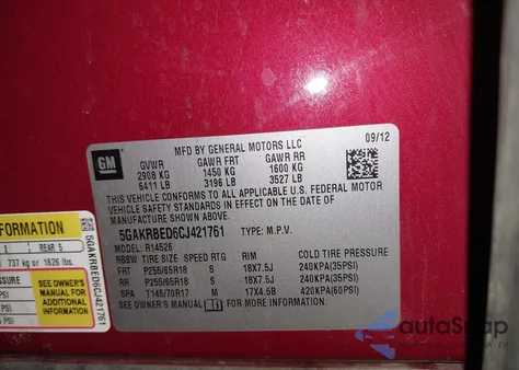 2012 Buick Enclave Convenience из США, поврежденный, VIN 5GAKRBED6CJ421761